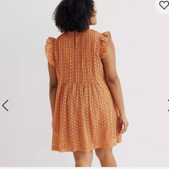 Madewell Eyelet Ruffle-Sleeve Pintuck Mini Dress in Mulled Cider - Picture 2 of 7
